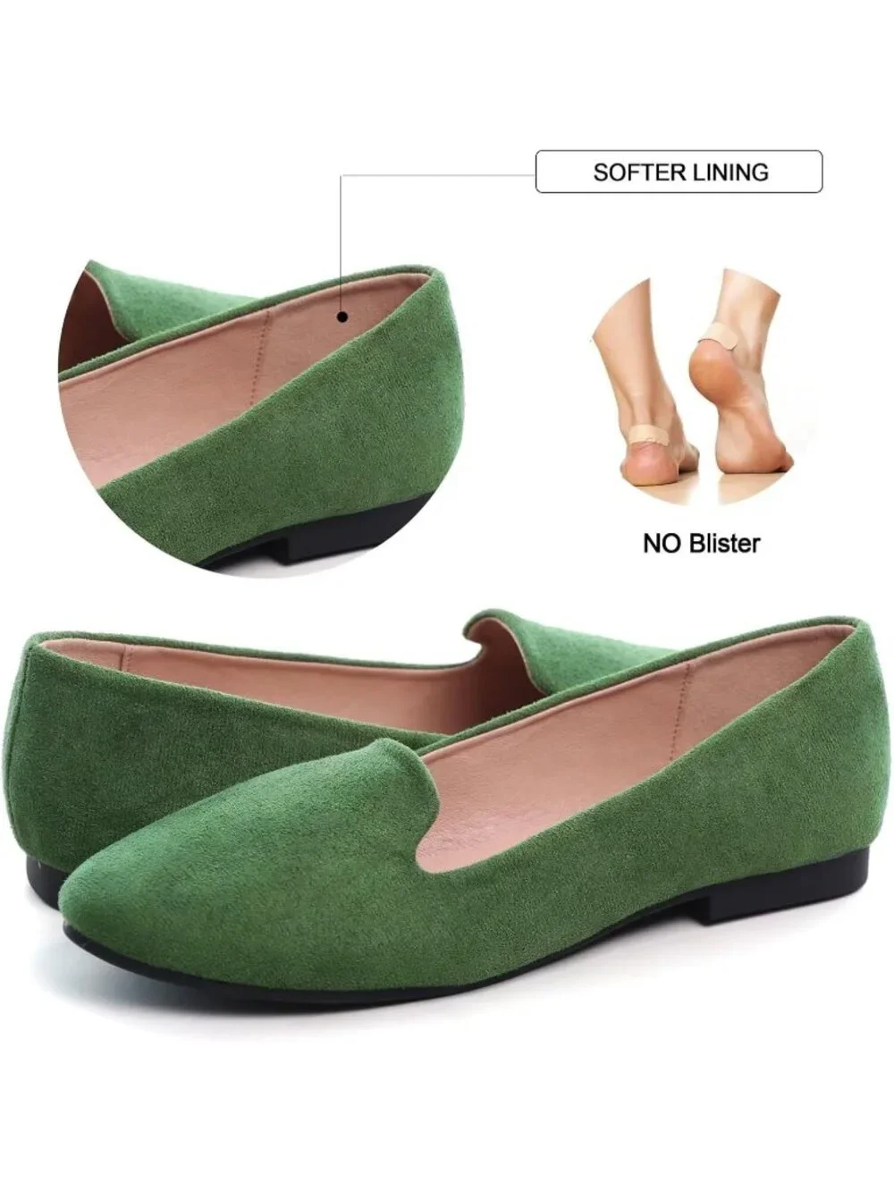 Women Army Green Round Toe Comfortable Low Heel Slip On Loafer Ballet Flat Shoes